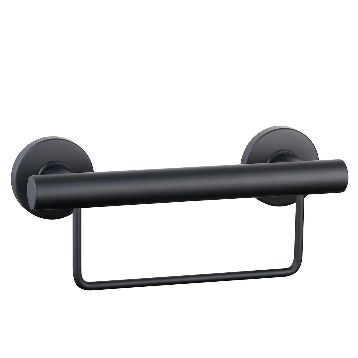 Evekare 300mm Black Towel Rail with Grab Rail - Stainless Steel - 250kg Capacity