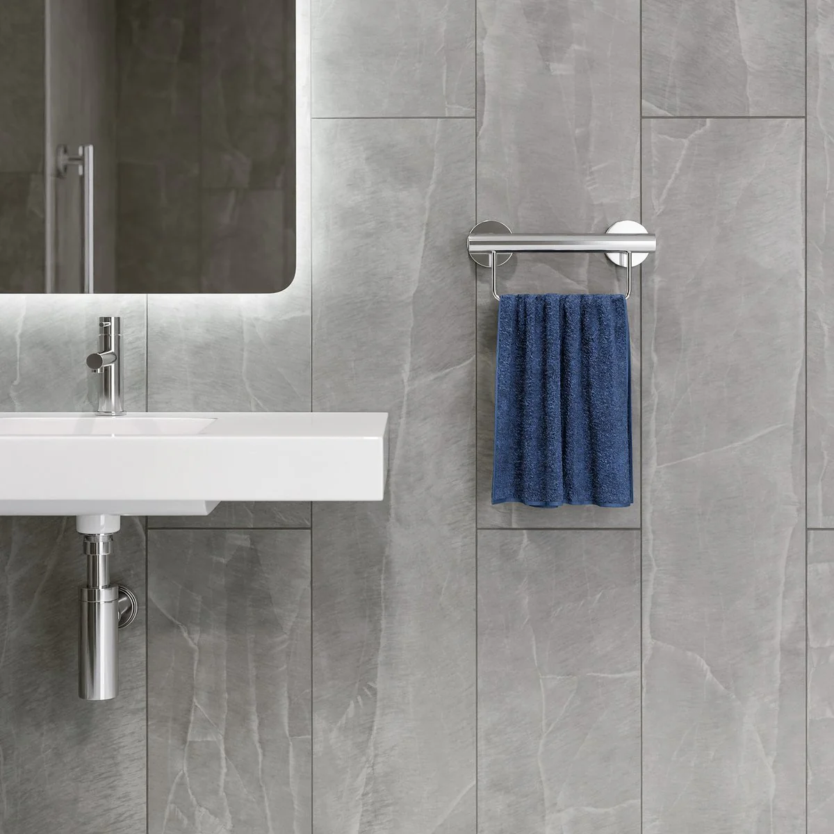 Evekare 300mm Stainless Steel Towel Rail with Grab Rail - 250kg Capacity - Image 4