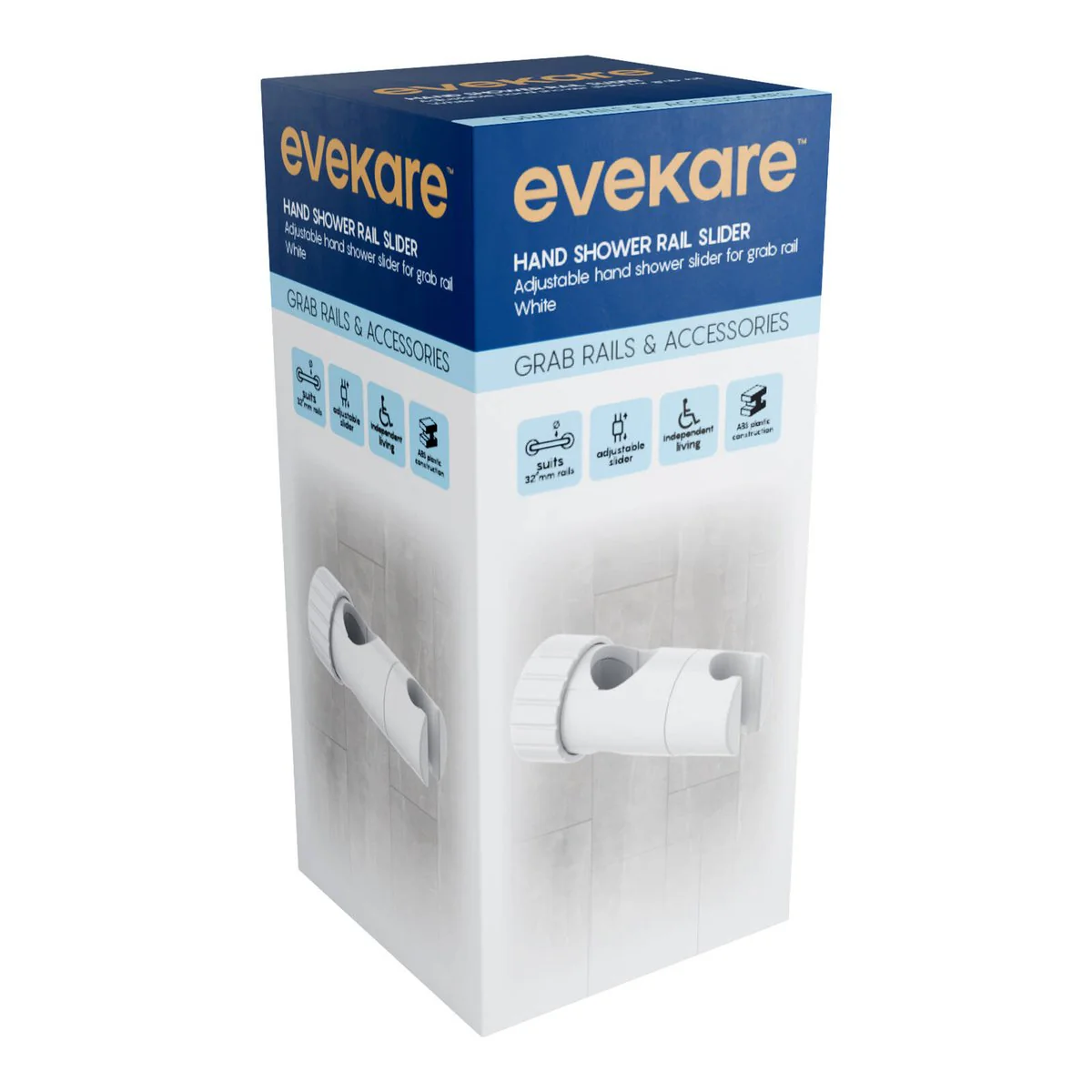 Evekare 32mm White Shower Slider - Adjustable Hand Shower for Grab Rails - Image 2