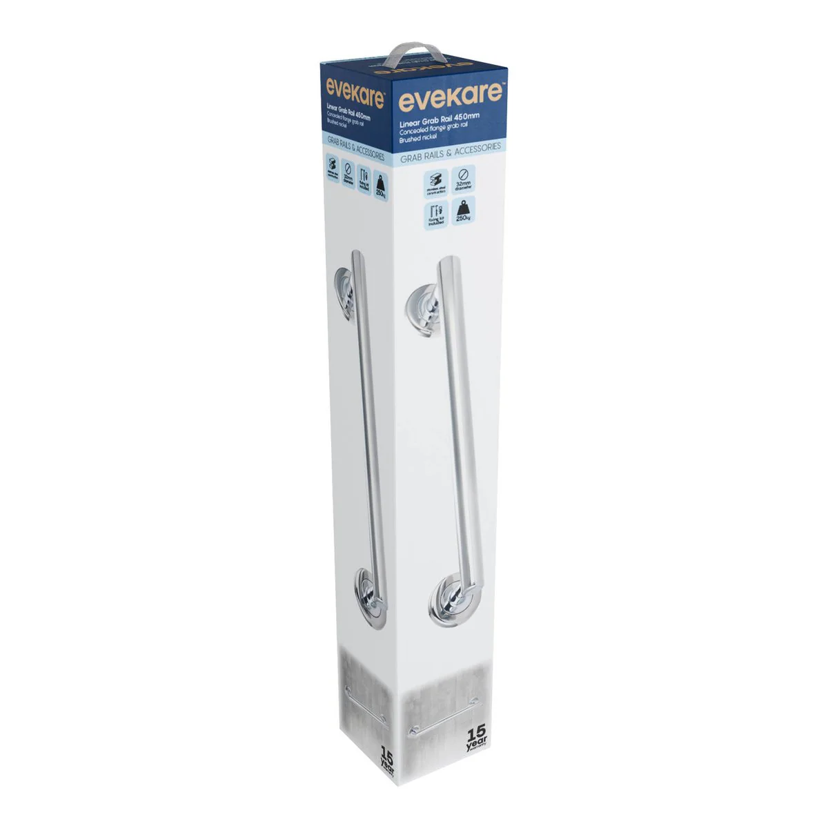 Evekare 450mm Grab Rail - Brushed Nickel - Stainless Steel - 250kg Support - Image 2