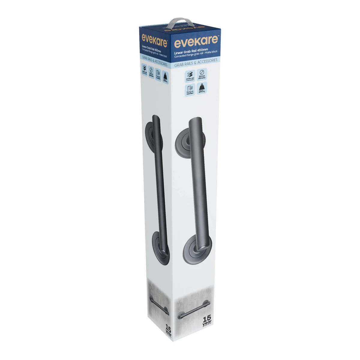 Evekare 450mm Matte Black Linear Grab Rail - Durable Support - 250kg Weight Rating - Image 3