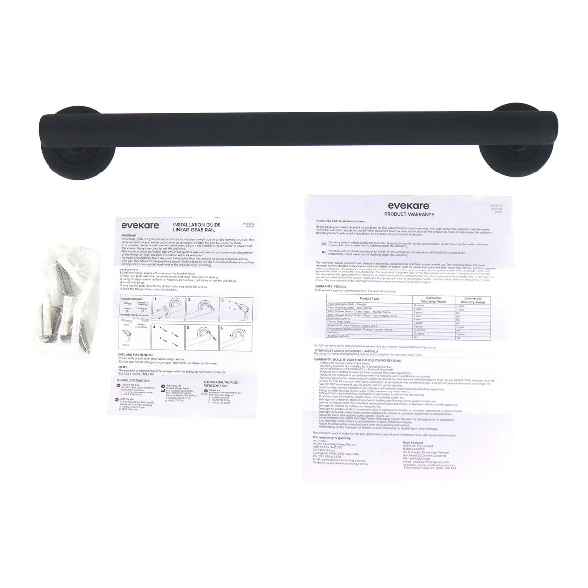 Evekare 450mm Matte Black Linear Grab Rail - Durable Support - 250kg Weight Rating - Image 4