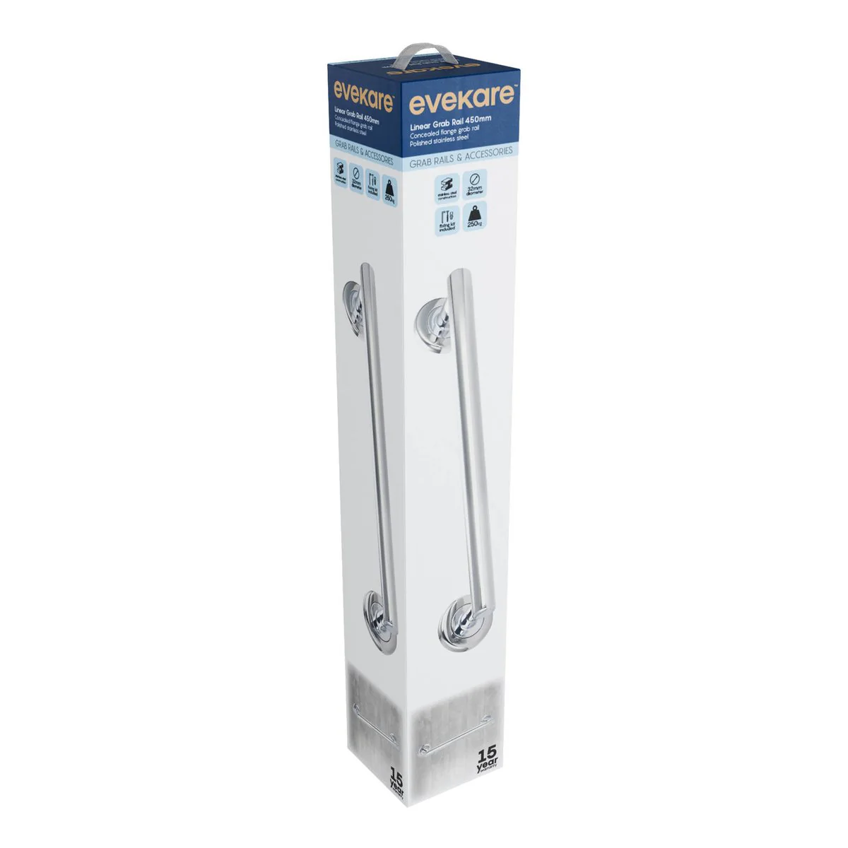 Evekare 450mm Polished Stainless Steel Linear Grab Rail - Durable Support - Image 2