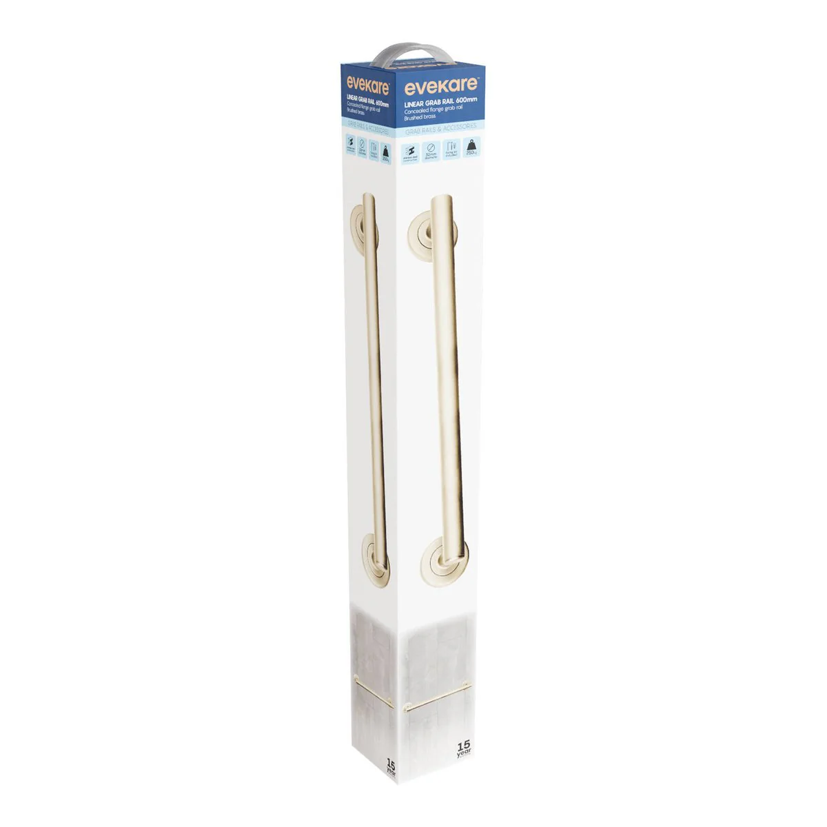 Evekare 600mm Brushed Brass Linear Grab Rail - Concealed Flange - 250kg Support - Image 2