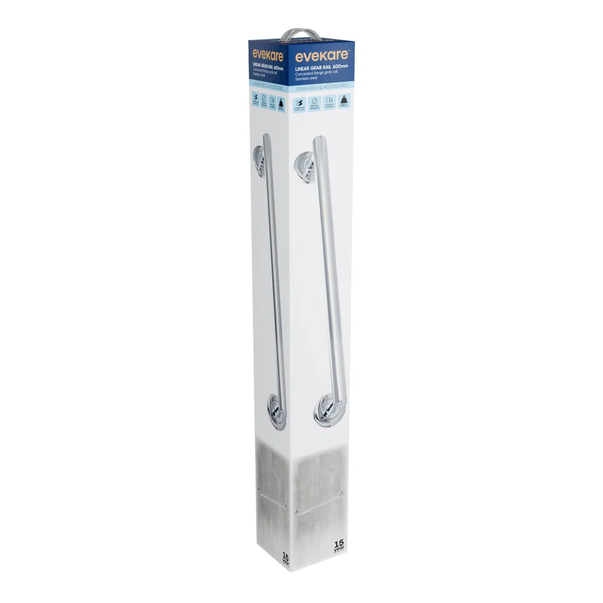 Evekare 600mm Polished Stainless Steel Linear Grab Rail - Durable Support - Image 2