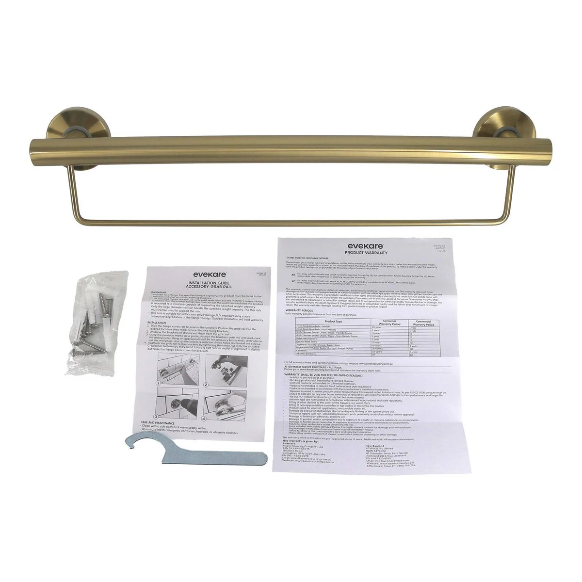 Evekare 600mm Towel Rail with Grab Rail - Brushed Brass - Durable Support - Image 5