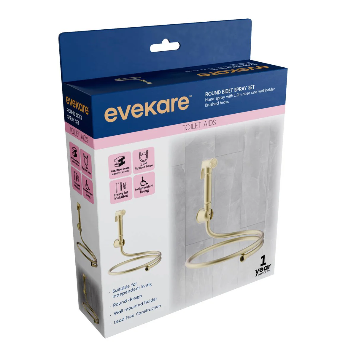 Evekare Bidet Spray 1.2m - Brushed Brass - Wall-Mounted Holder - Lead-Free - Image 2