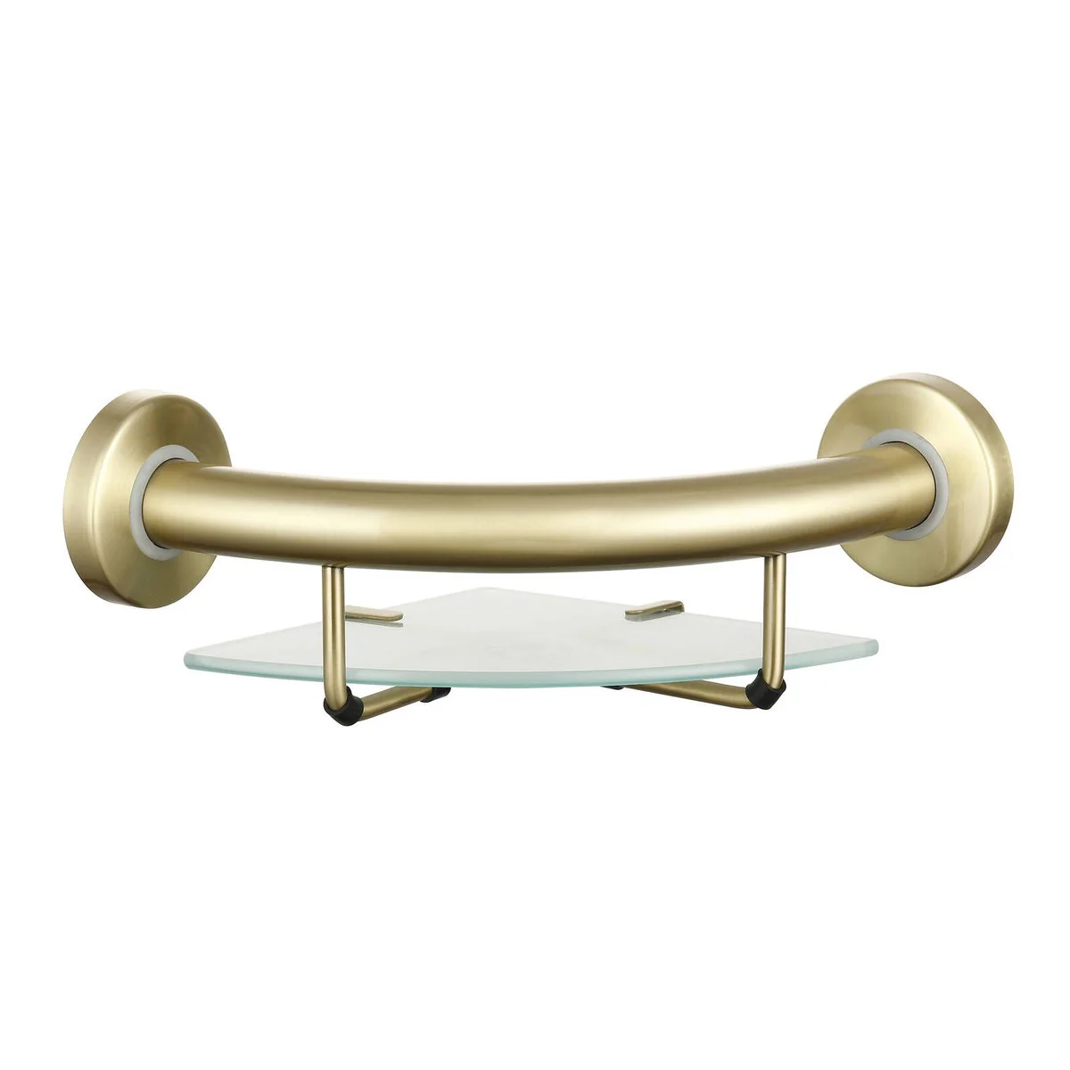Evekare Brushed Brass Corner Shelf with Grab Rail - 270mm x 120mm x 275mm - Durable Stainless Steel - 250kg Weight Rating