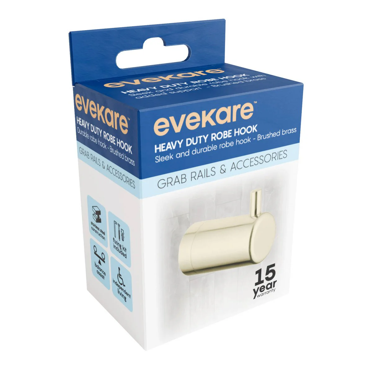 Evekare Brushed Brass Heavy Duty Robe Hook - 70mm x 50mm x 90mm - Durable - Image 2
