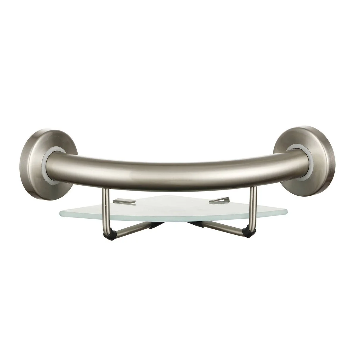 Evekare Brushed Nickel Corner Shelf with Grab Rail - 270mm x 120mm - Durable Safety Solution