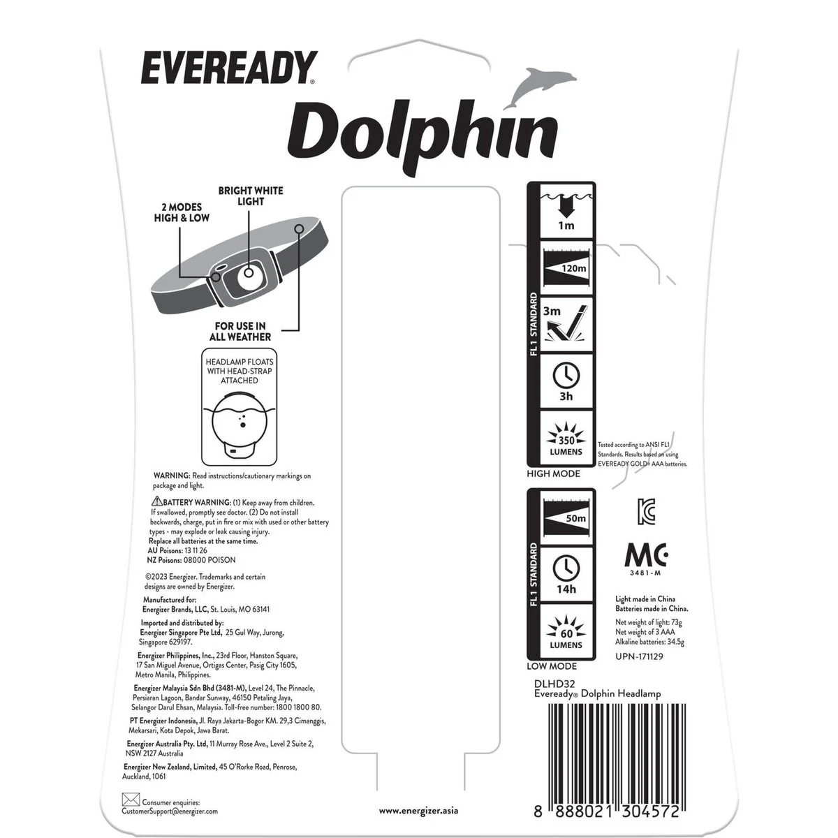 Eveready 350L Dolphin Headlamp - 350 Lumen - Waterproof - 120m Beam Distance - Image 2