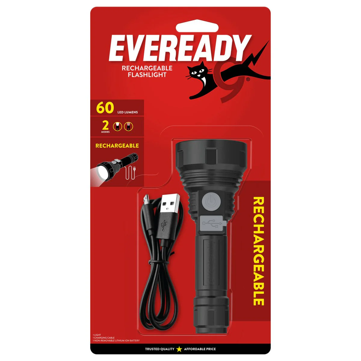 Eveready Rechargeable Torch 60 Lumen - Compact LED Flashlight - 135mm x 260mm