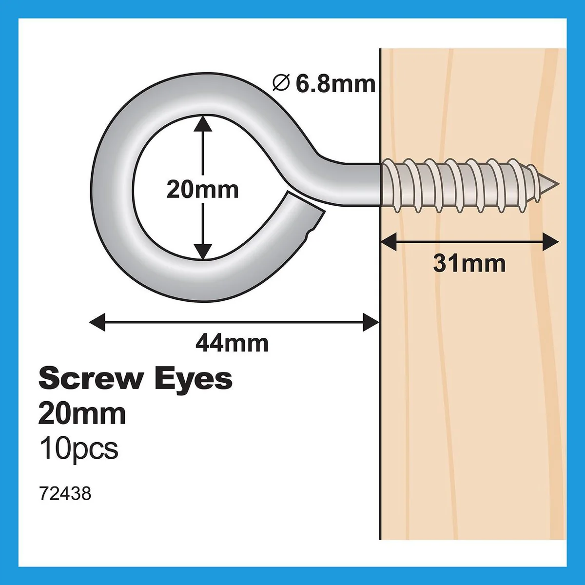 Everhang 20mm Zinc Plated Screw Eye Hook 10 Pack - Silver - 25kg Load Rating - Image 4