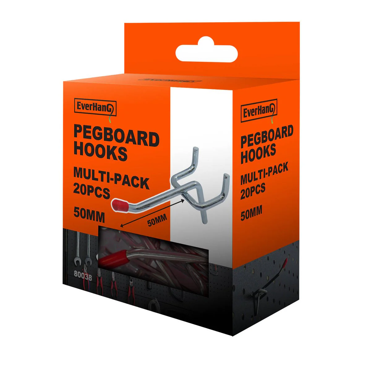 Everhang 50mm Pegboard Single Hook 20 Pack - Steel - Silver - Organise Tools - Image 3