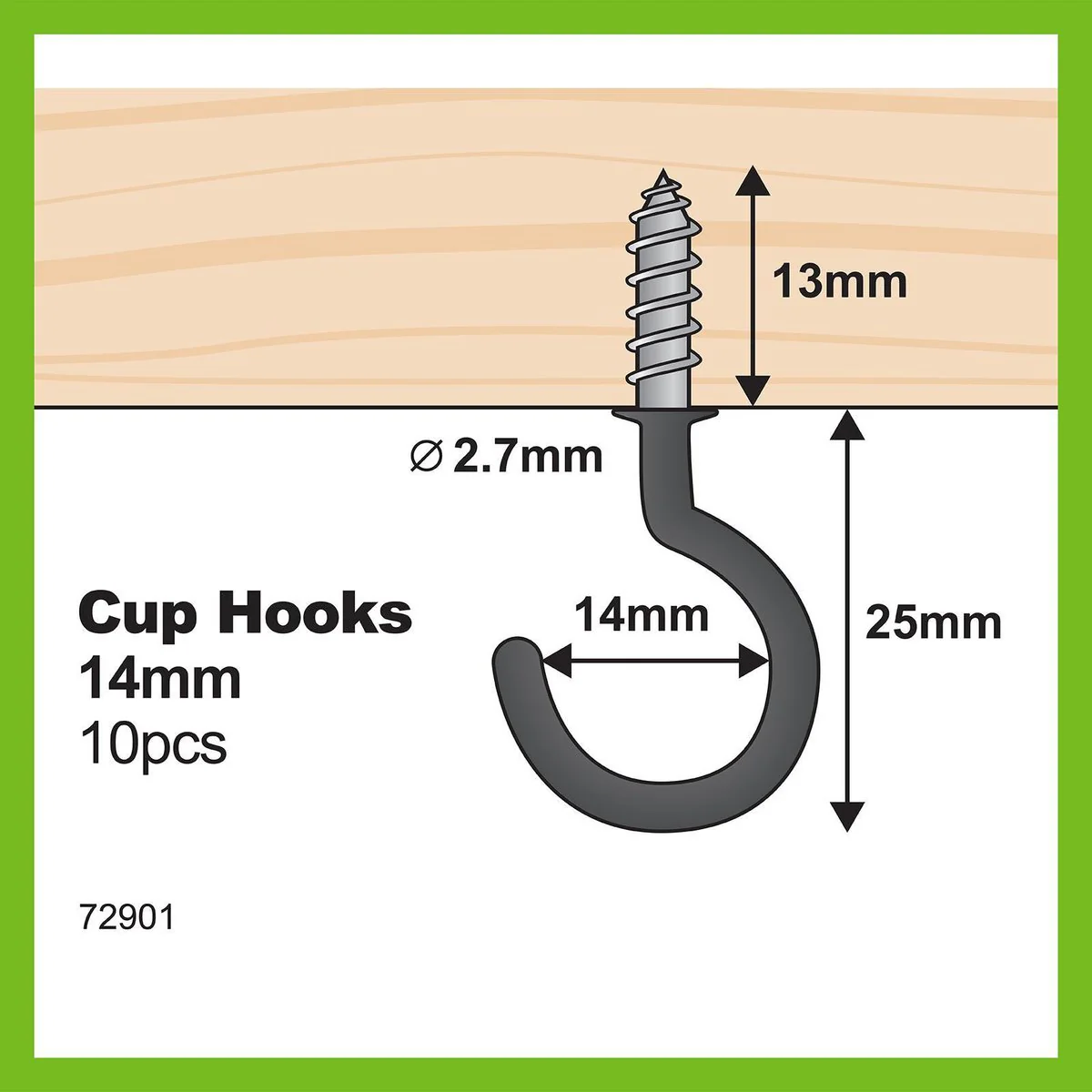 Everhang Cup Hook - 14mm - Steel - Light Duty - 10 Pack - Image 4