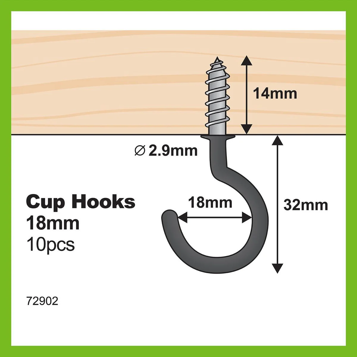 Everhang Cup Hook - 18mm - Steel - Light Duty - 10 Pack - Image 4