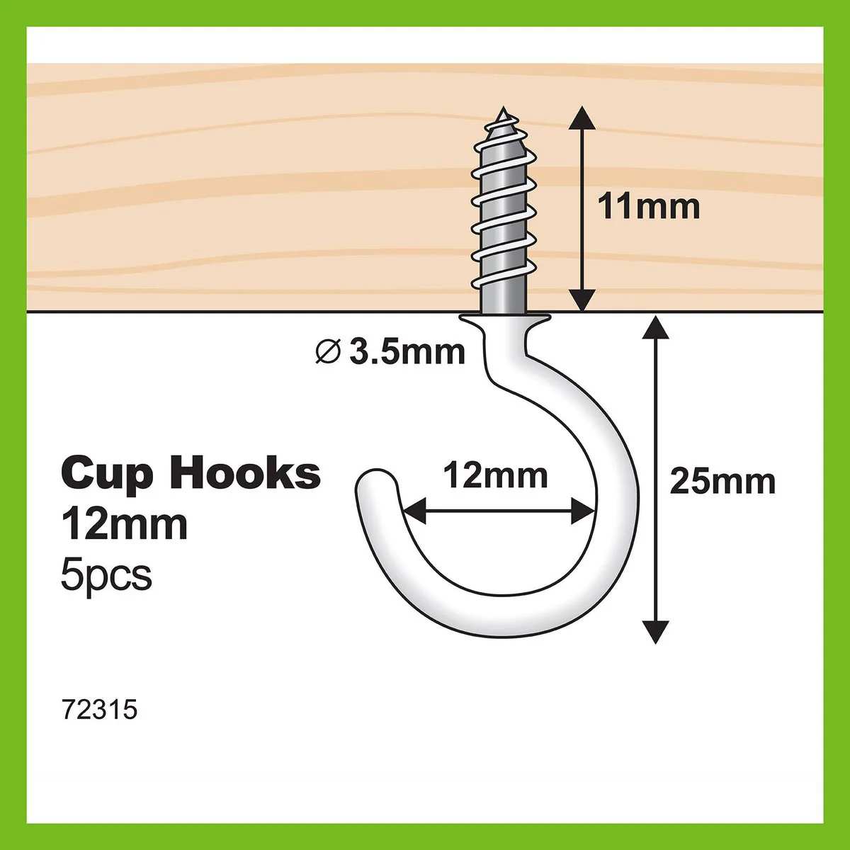 Everhang Cup Hooks - 12mm - PVC - Easy to Install - 5 Pack - Image 2