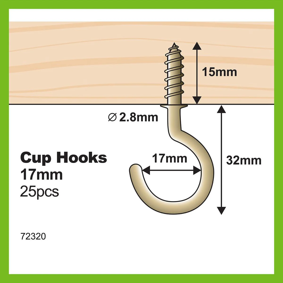 Everhang Cup Hooks - 17mm - Brass Plated - 25 Pack - Image 4