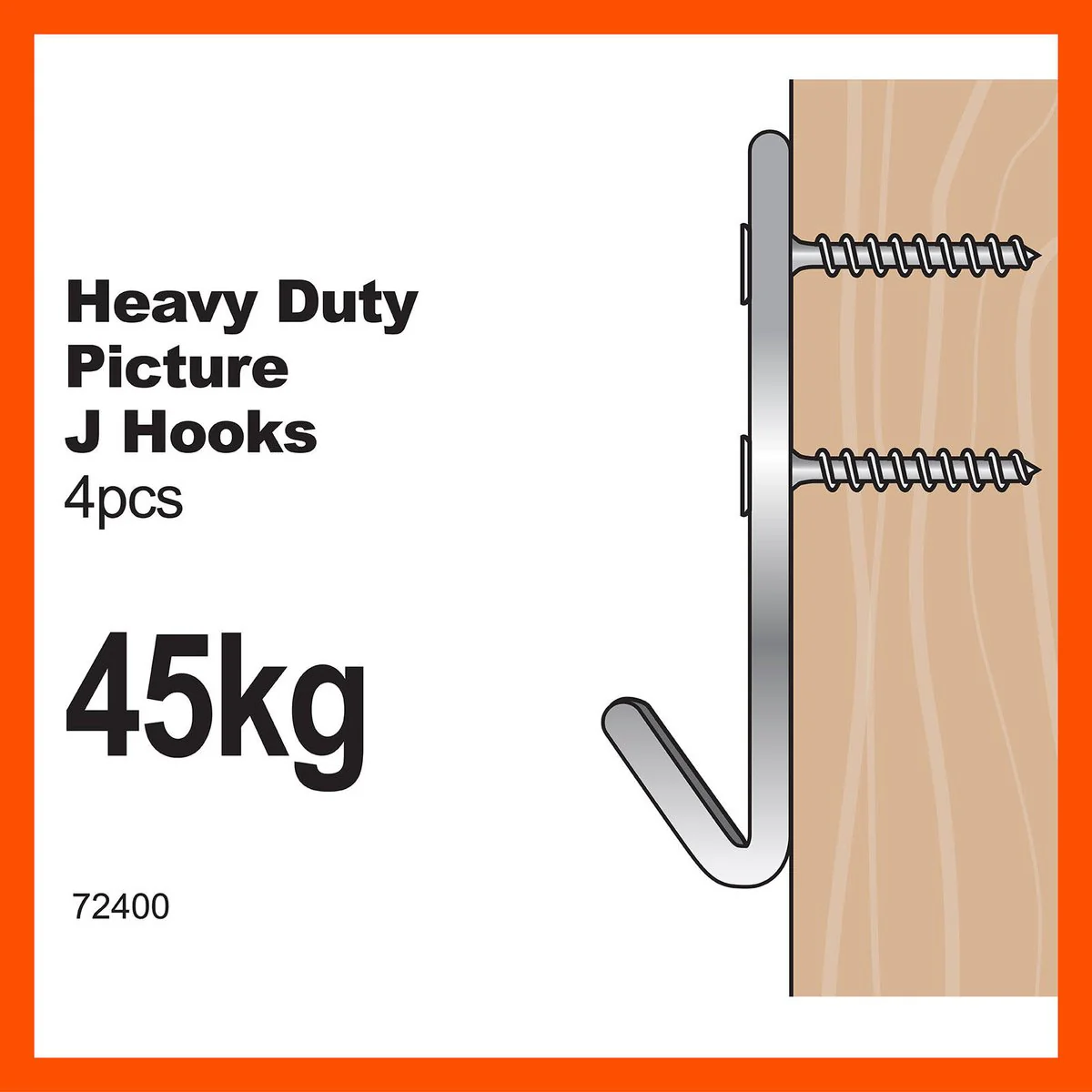 Everhang Picture Hanging J Hook - 47mm x 21mm x 120mm - Steel - Heavy Duty - 4 Pack - Image 2
