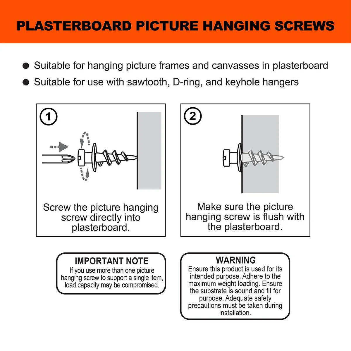 Everhang Picture Hanging Screws - 10kg - Steel - Self-Drilling - 10 Pack - Image 3
