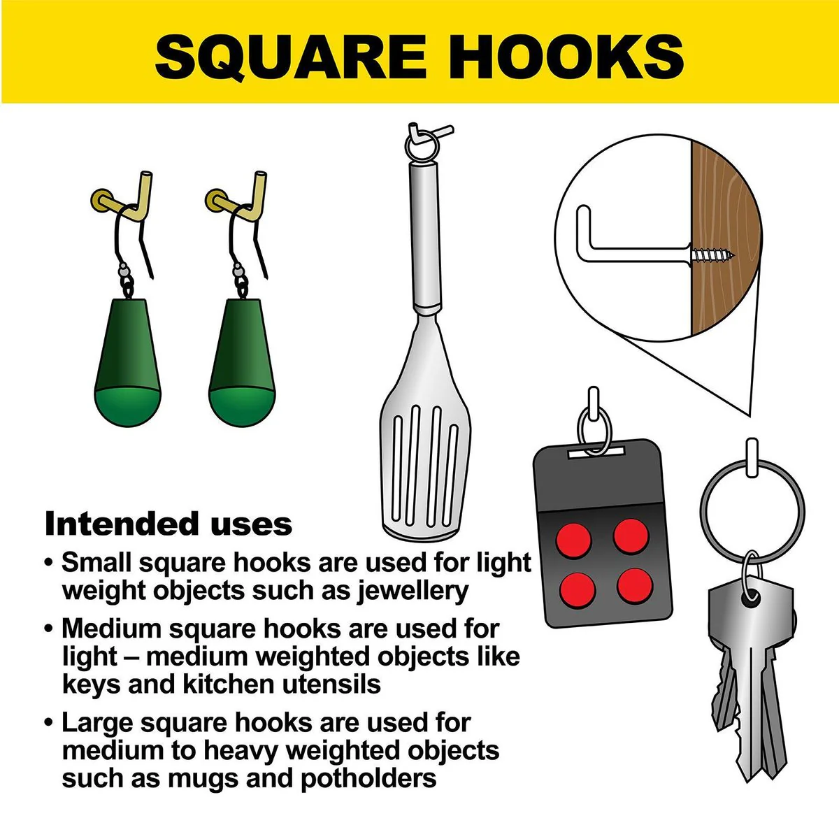 Everhang Square Hook - 25mm - Zinc Plated - 25 Pack - Image 2