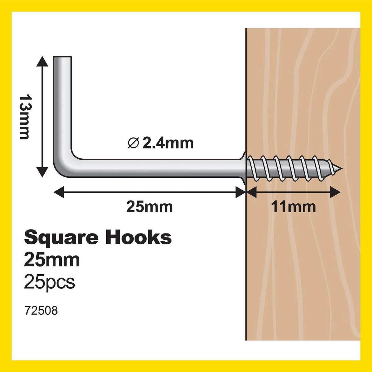 Everhang Square Hook - 25mm - Zinc Plated - 25 Pack - Image 4