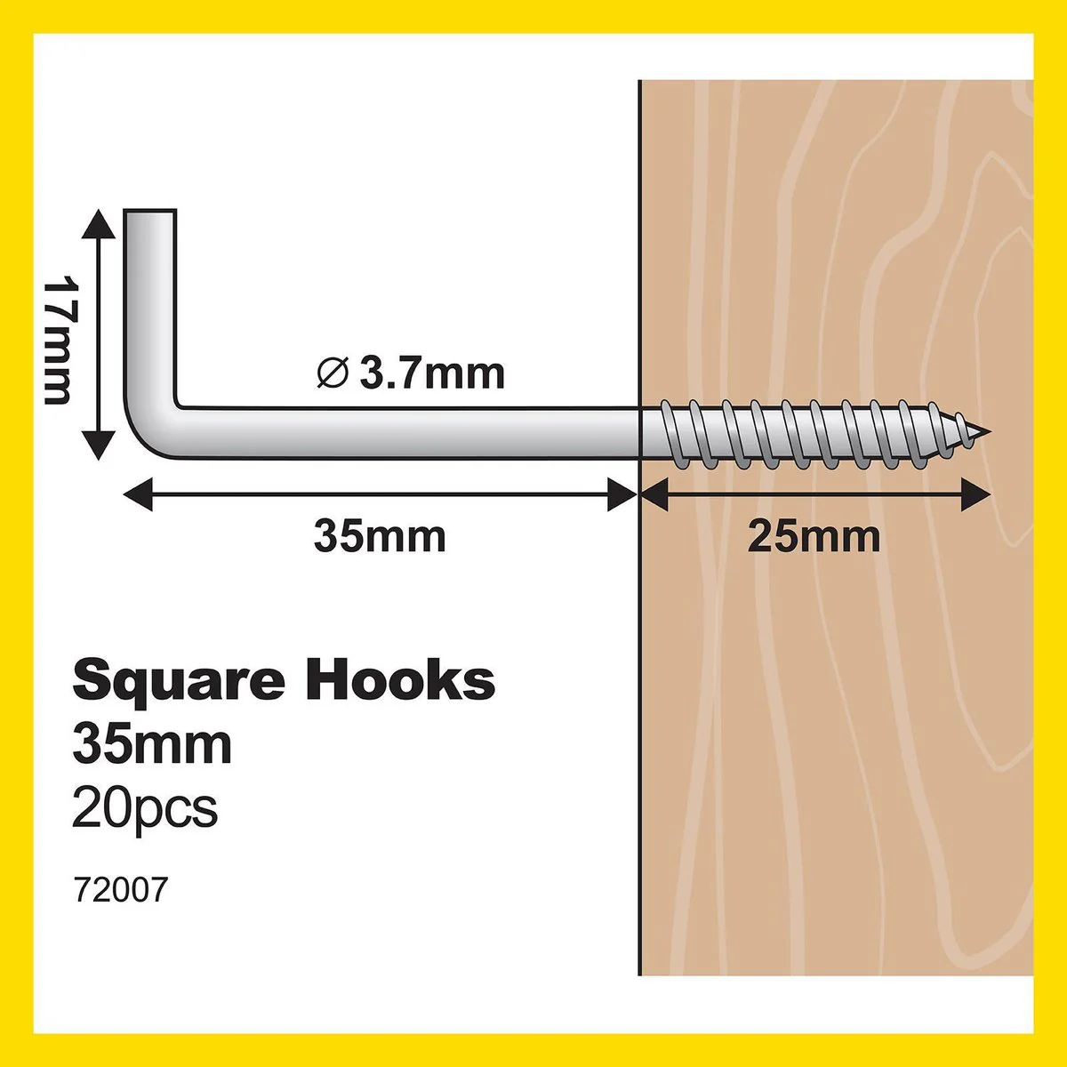 Everhang Zinc Plated Square Hook 35mm 20 Pack - Silver - 10kg Load Rating - Image 4