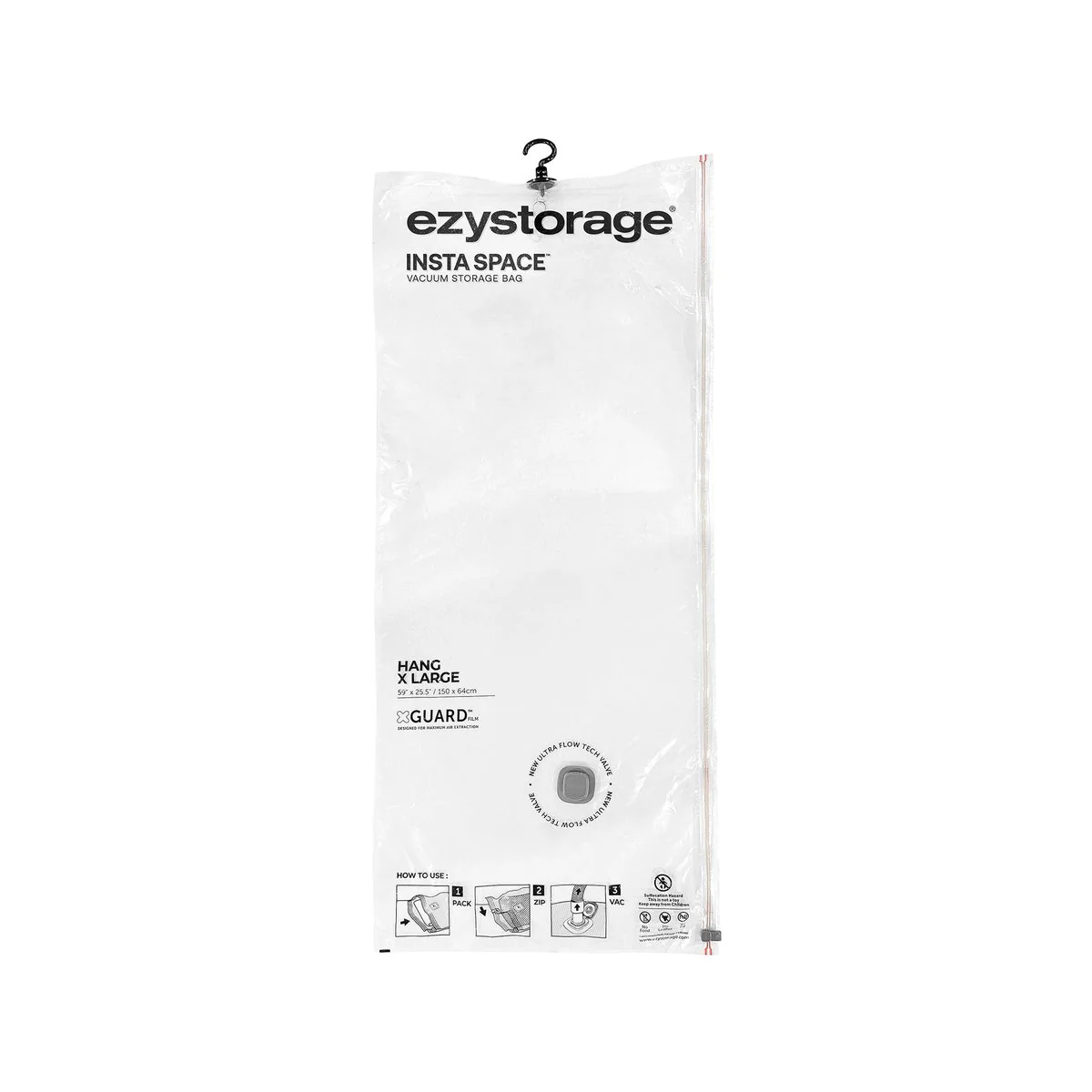 Ezy Storage Large Insta Space Hang Flat Vacuum Bag 1 Pack 640mm x 1500mm - Reusable - Rapid Compression - Image 2