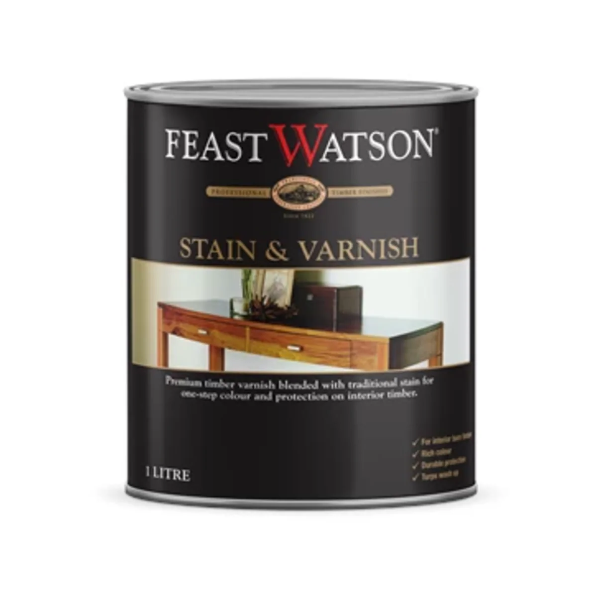 Feast Watson Gloss Chocolate Walnut Stain Varnish 1L Oil Based Durable