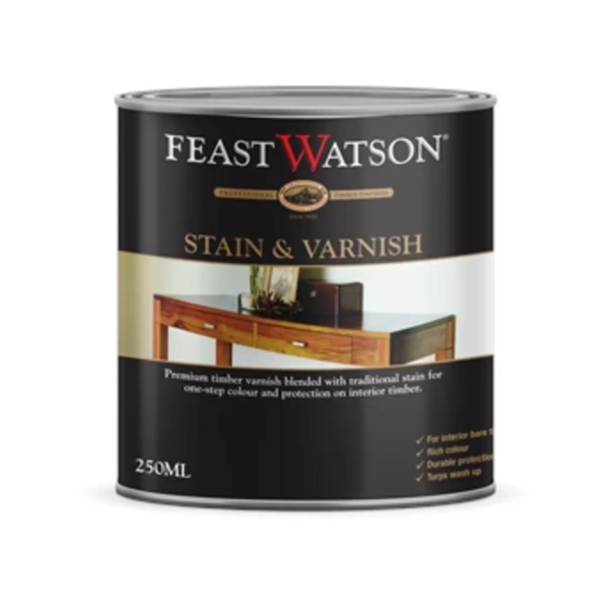 Feast Watson Satin Black Japan Stain and Varnish 250ml Oil Based Durable