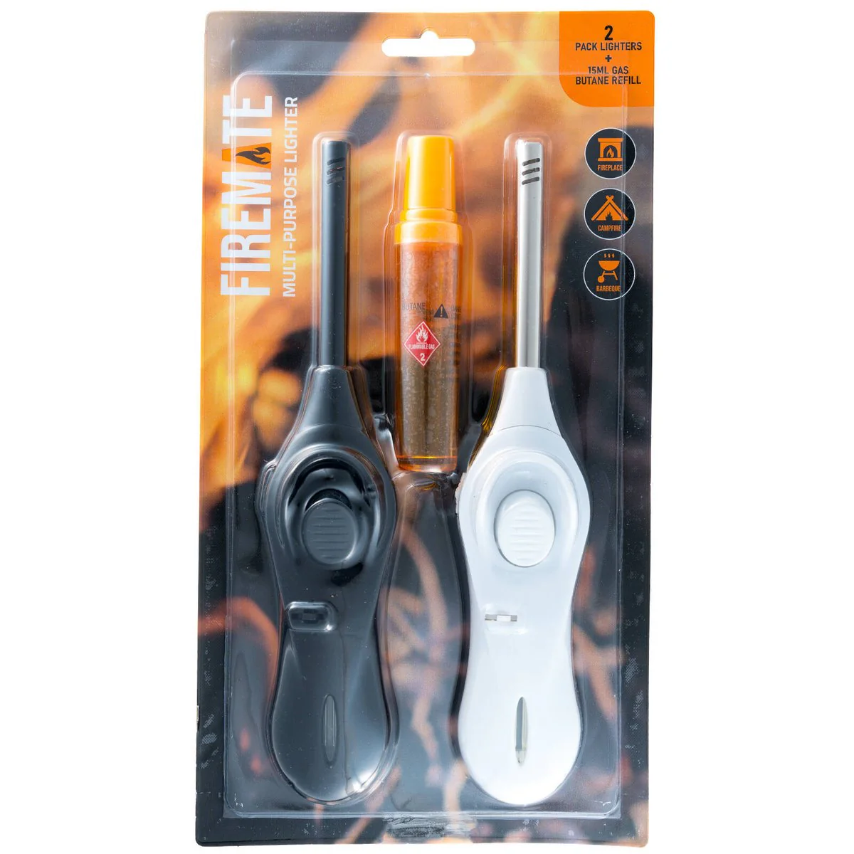 Firemate Multi Purpose Lighters 2 Pack - 15mL Butane Gas Refill - Assorted
