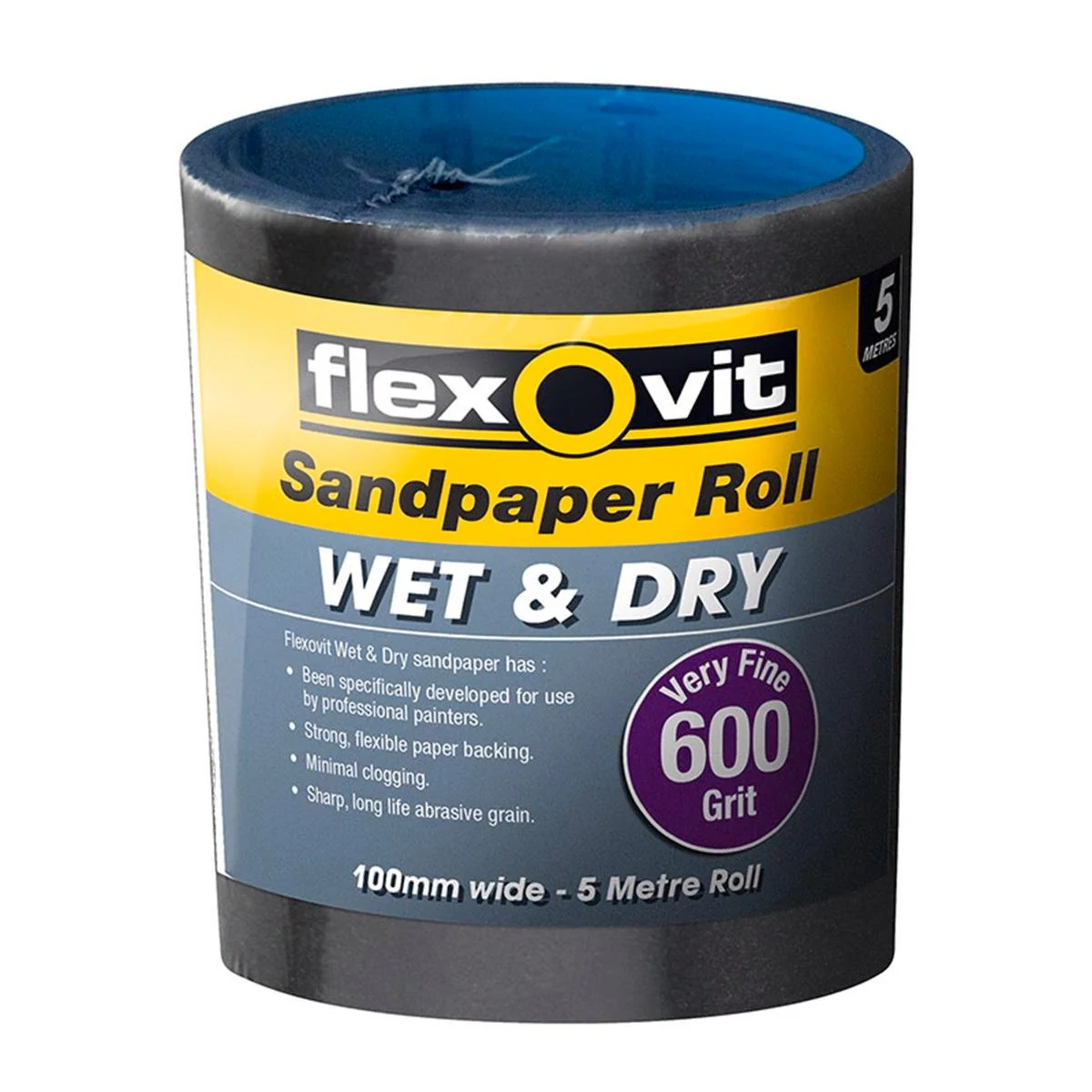 Flexovit 600 Grit Wet and Dry Sandpaper Roll 100mm x 5m Flexible Paper