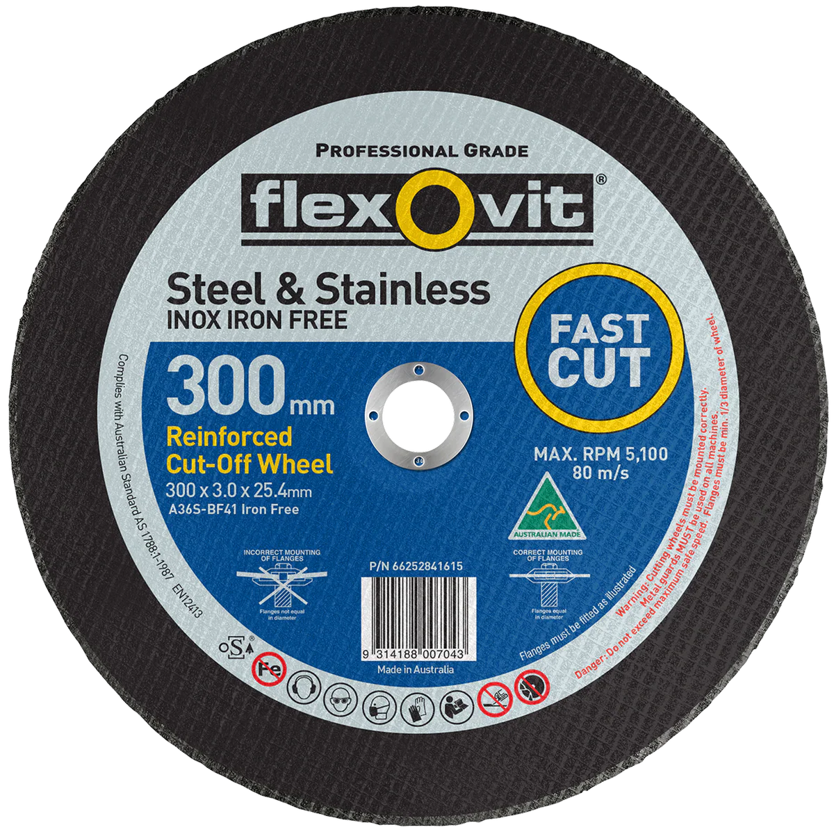 Flexovit Metal Cutting Wheel 300mm x 3mm Aluminium Oxide Fast Cutting