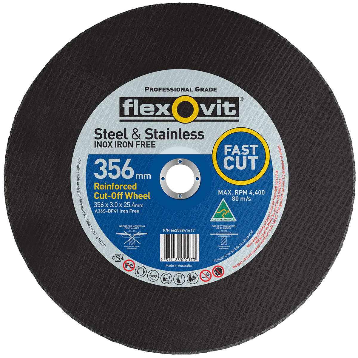 Flexovit Metal Cutting Wheel 356mm x 25mm 4mm Aluminium Oxide Durable