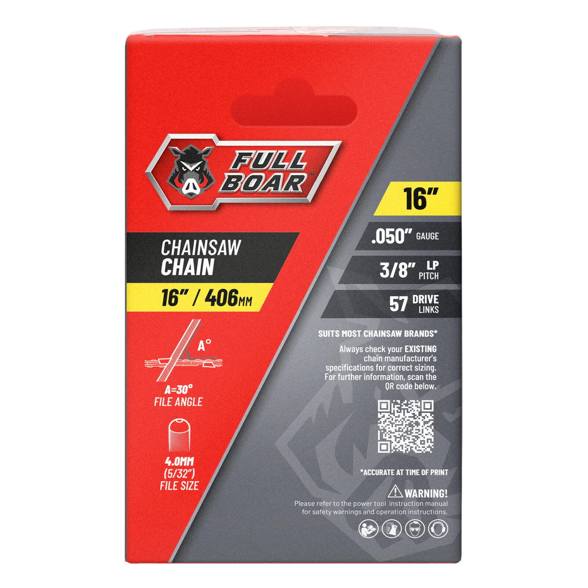 Full Boar 16" Chainsaw Chain - 406mm - 57 Drive Links - Semi Chisel - Image 2