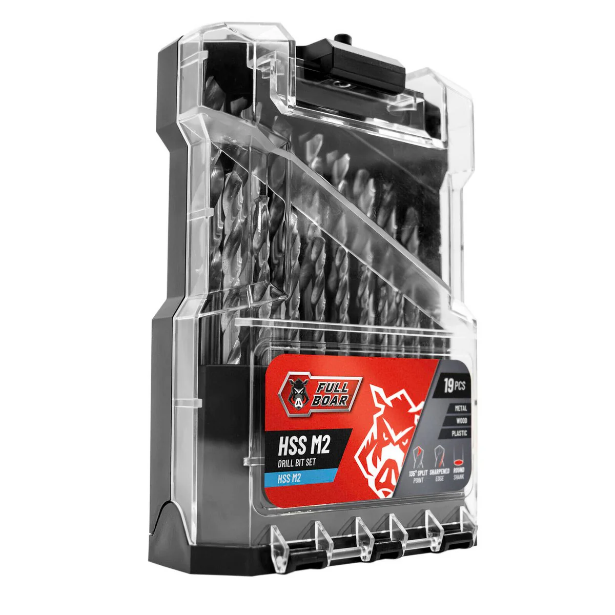 Full Boar 19 Piece HSS M2 Drill Bit Set - 135-Degree Split Point - Durable