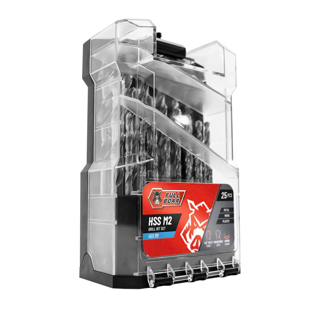 Full Boar 25 Piece HSS M2 Drill Bit Set - 135-Degree Split Point - Durable