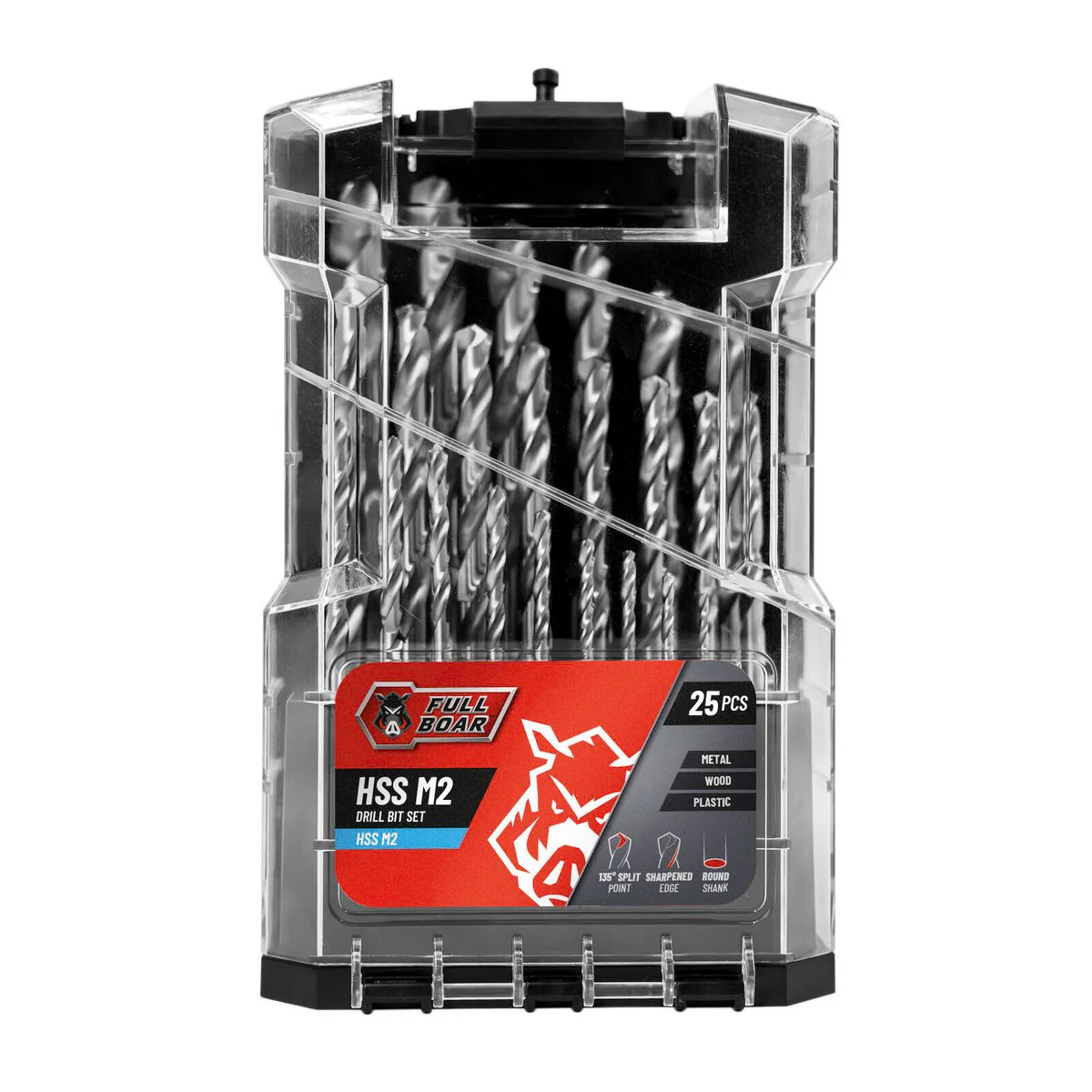 Full Boar 25 Piece HSS M2 Drill Bit Set - 135-Degree Split Point - Durable - Image 3