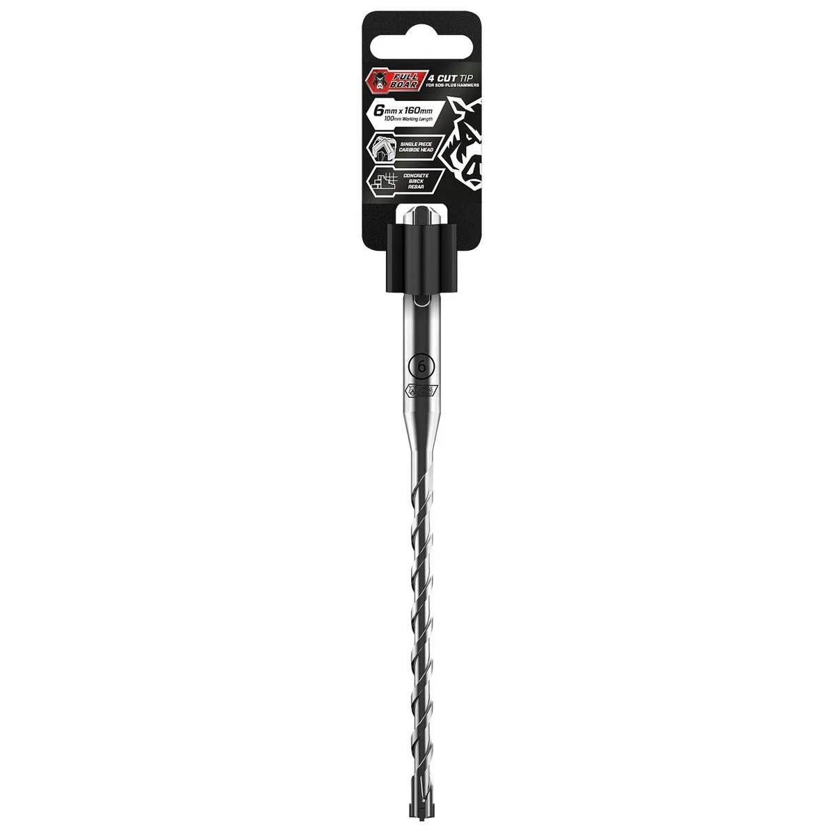 Full Boar 4 Cut Tip Drill Bit - 6mm x 160mm - Carbide - Concrete Use