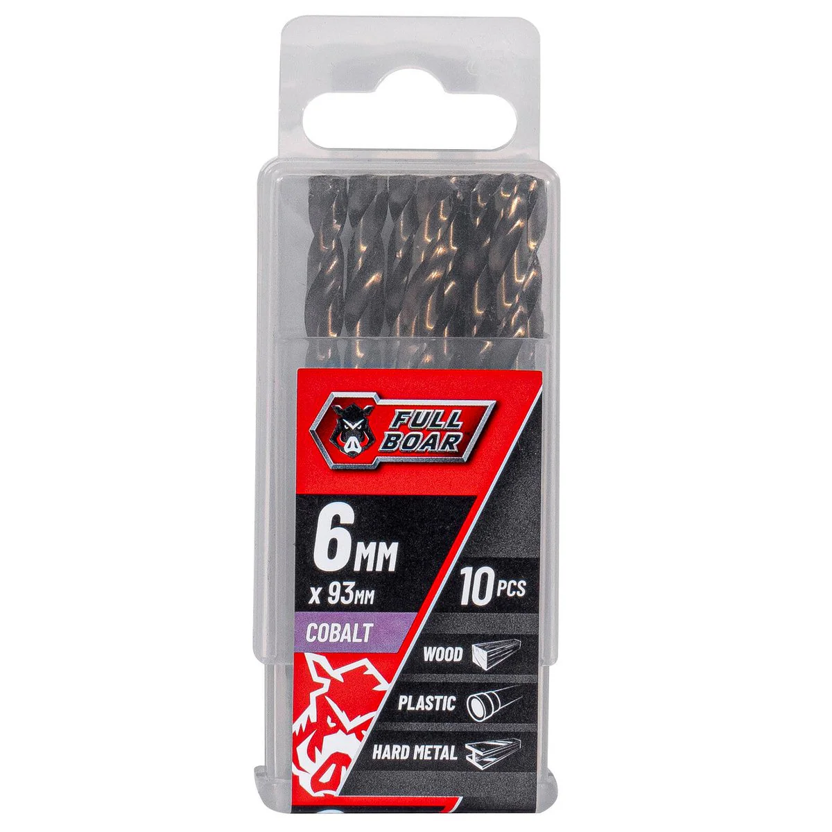Full Boar 6mm Cobalt Drill Bit 10 Pack - Durable for Hard Metal, Wood, Plastics