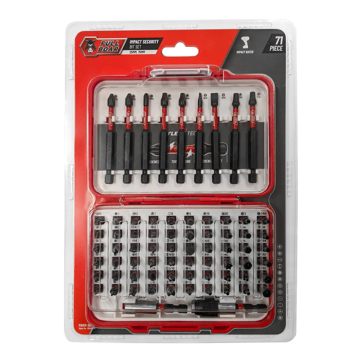 Full Boar 71 Piece Impact Security Torsion Bit Set - Hardened S2 Steel - 180mm x 20mm x 260mm