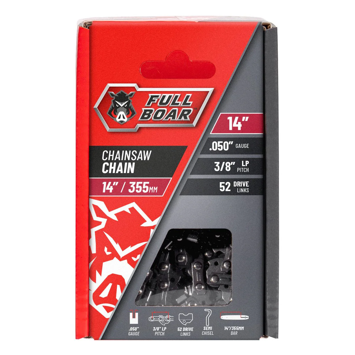 Full Boar Chainsaw Chain - 14" (355mm) - Semi Chisel - 52 Drive Links