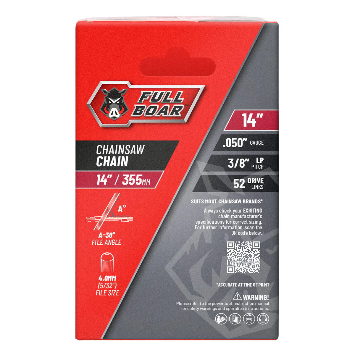 Full Boar Chainsaw Chain - 14" (355mm) - Semi Chisel - 52 Drive Links - Image 2
