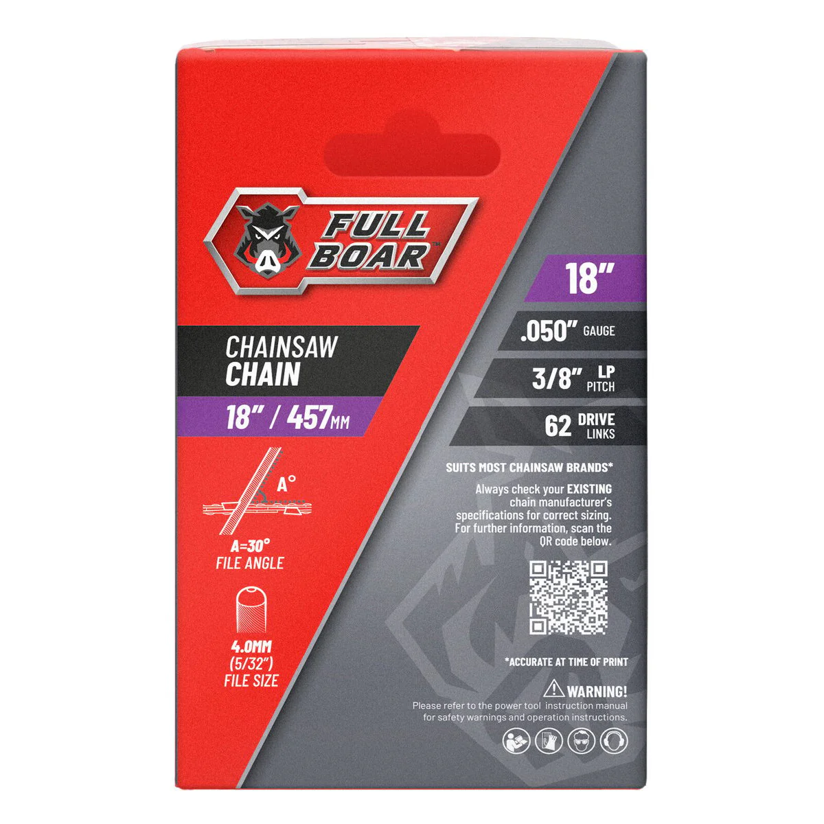 Full Boar Chainsaw Chain - 18" 457mm - 62 Drive Links - Semi Chisel - Image 2