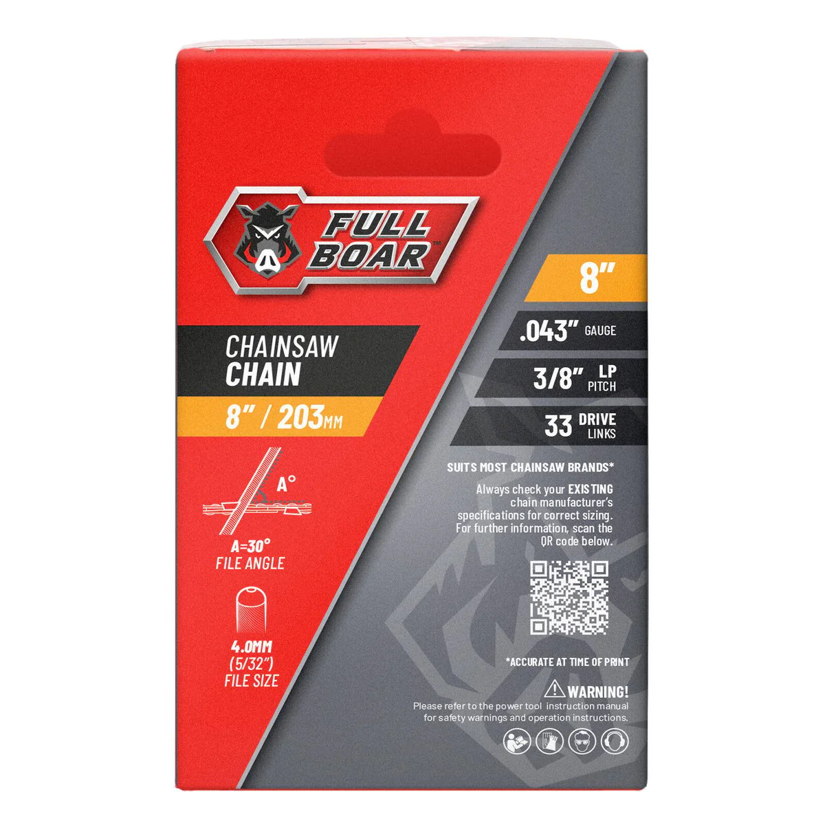 Full Boar Chainsaw Chain - 8" (203mm) - 33 Drive Links - Semi Chisel - 0.043" Gauge - Image 2