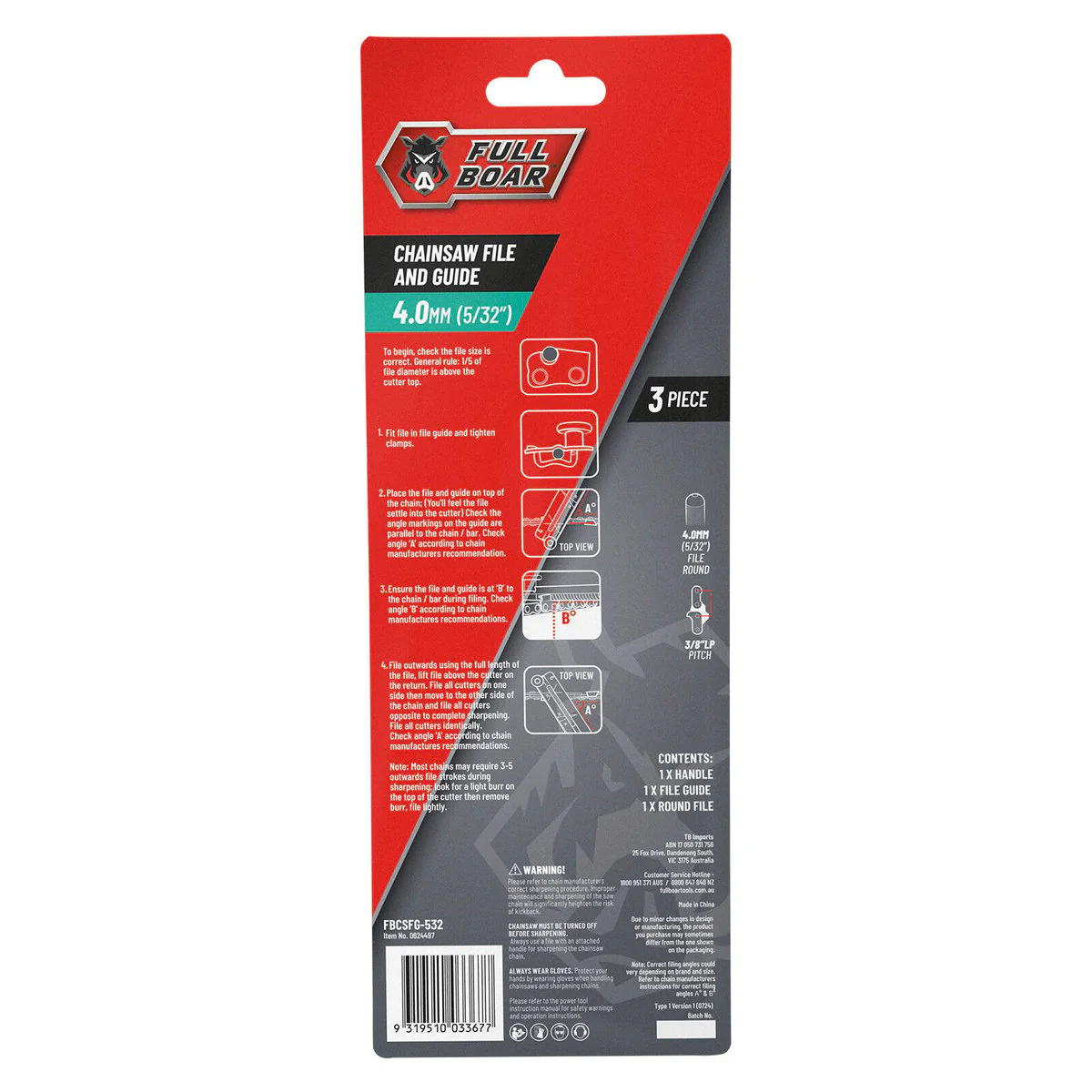 Full Boar Chainsaw File and Guide - 4.0mm (5/32”) - Effective Sharpening Tool - Image 2