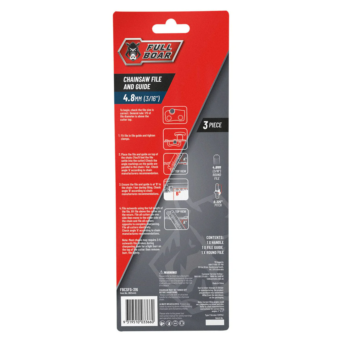 Full Boar Chainsaw File and Guide - 4.8mm (3/16”) - 3 Pieces - Sharpens Efficiently - Image 2
