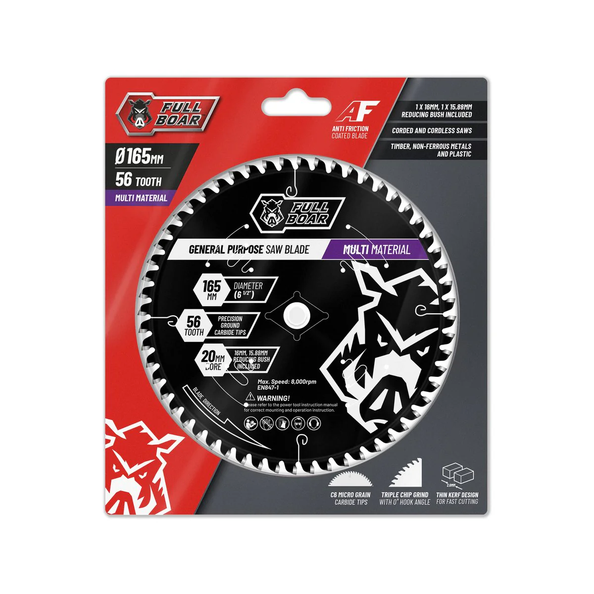 Full Boar Circular Saw Blade - 165mm 54T Multi Material - Precise Cutting - Image 2