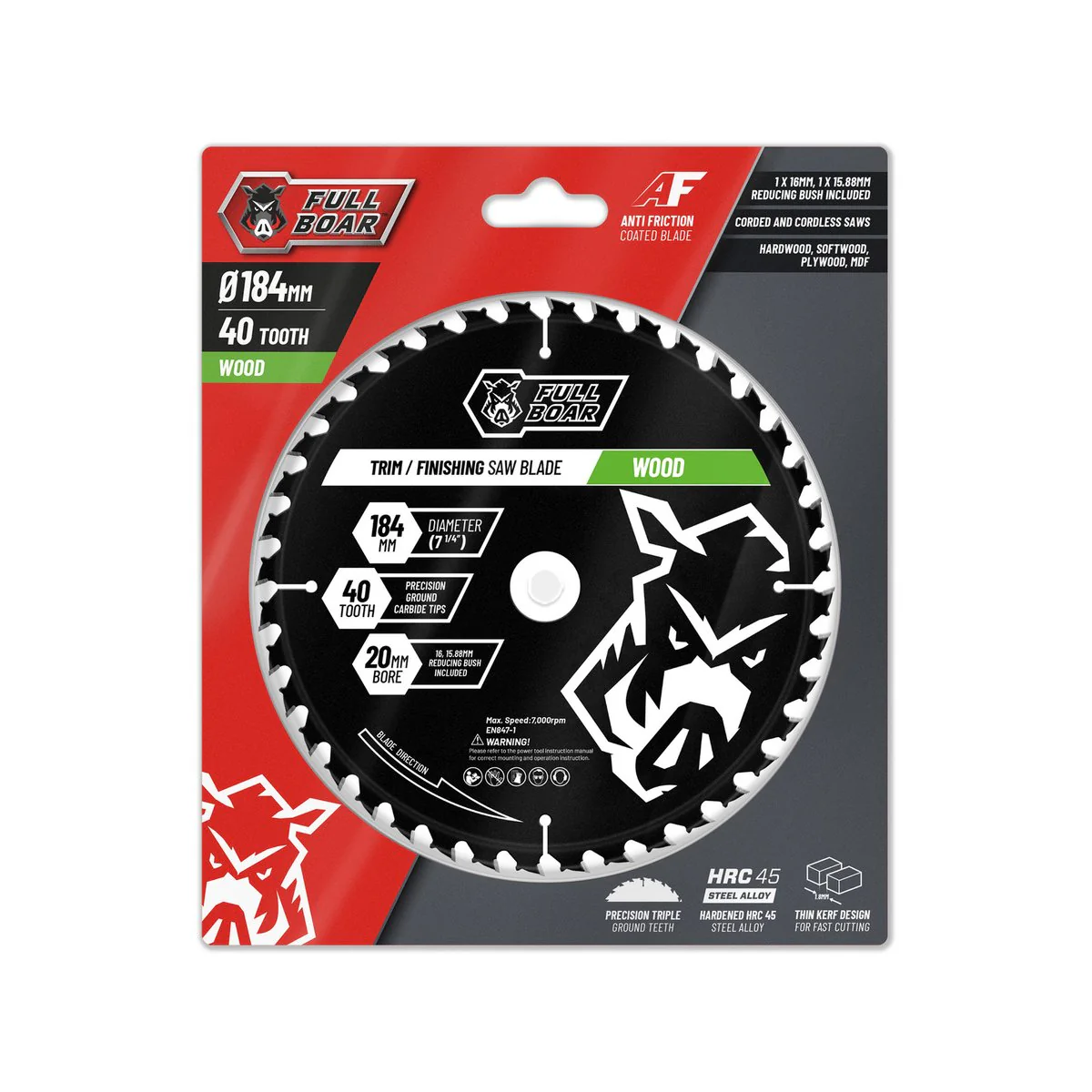 Full Boar 184mm 40t Circular Saw Blade - Trade Series - Steel - Image 2