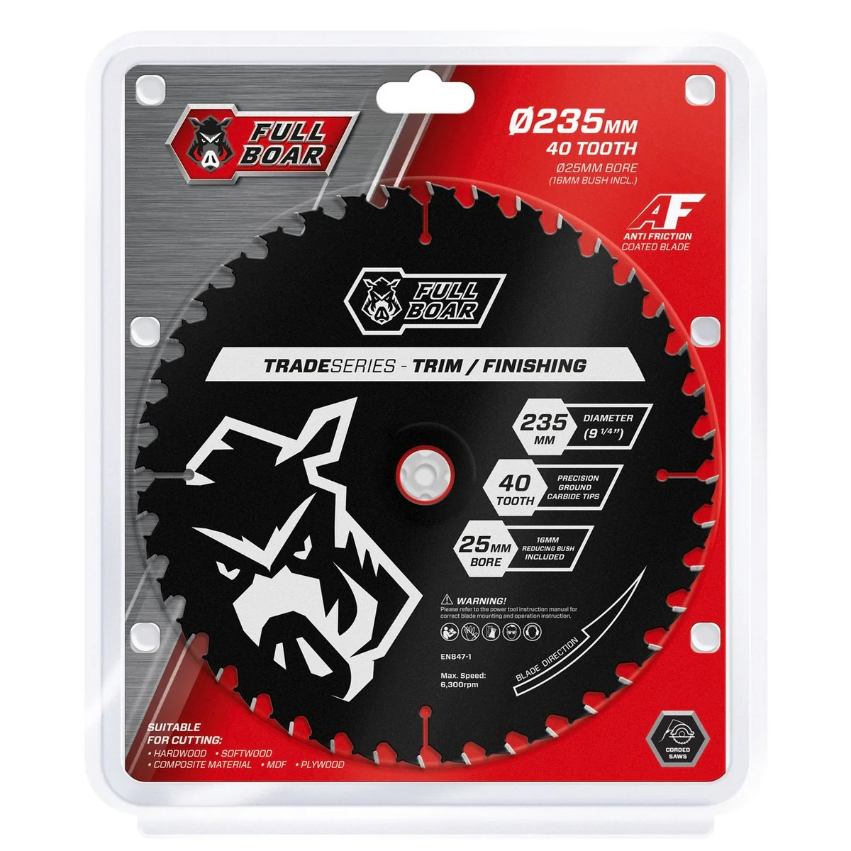 Full Boar Circular Saw Blade - 235mm 40t - Steel - For Hardwoods & MDF - Image 2